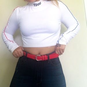 White Cropped “1996” Long-sleeve Mockneck